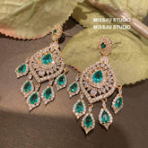 Emerald Rhinestone Chandelier Tassel Earrings Green